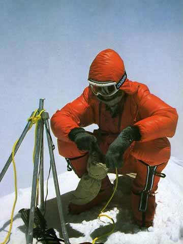 
Reinhold Messner on Everest Summit after first ascent without oxygen on May 8, 1978 - To The Top Of The World (Reinhold Messner) book
